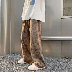 HEARUJOY - Corduroy Pants Men's Autumn and Winter Craft Watermark Straight Loose Casual Pants American Retro Draped Wide-leg Trousers