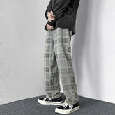 Hearujoy Plaid Jeans Denim Pants Men Korean Wide Leg Checked Trousers Male Distressed Streetwear Bottoms Harajuku Vintage