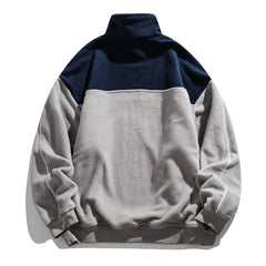 HEARUJOY - Autumn Polar Fleece Contrast Sweatshirts For Men Streetwear Patchwork Zipper Half Open Pullover Sweat Shirt Male Clothing