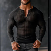 HEARUJOY - Men's Transparent Mesh Shirt V-Neck Long Sleeve Casual Loose Fit Breathable Summer Top Trendy Streetwear Fashion
