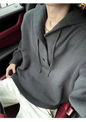 HEARUJOY - Hooded Jumpers Men Solid Spliced Sweaters Long Sleeve Pullovers Knitted Loose Fit Slight Strech Standard Wool High Street 2025