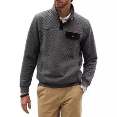 HEARUJOY - Men's Spring and Fall Quilted Sweatshirt Casual Long Sleeve Outdoor Stand Collar Button Pullover Sweatshirt