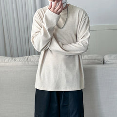 HEARUJOY - Autumn British Striped Round Neck Long Sleeve T-Shirt Japanese Korean Soild Color Casual Breathable Bottoming Shirt Men