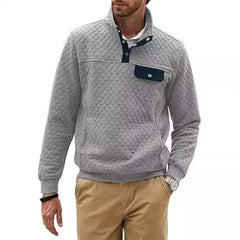 HEARUJOY - Men's Spring and Fall Quilted Sweatshirt Casual Long Sleeve Outdoor Stand Collar Button Pullover Sweatshirt