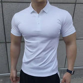 HEARUJOY - Male With Collar Tee White Tops Skinny Polo Shirts Plain Mens T-shirt Gym Muscles Smooth Men's Clothing Comfortable Casual Xl