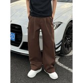 HEARUJOY - Men's Maillard Brown Drapey Sabre - Cut Trousers Spring Autumn High - End Sense Straight - Leg Wide - Leg Casual Trousers