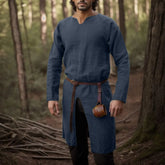 HEARUJOY - Streetwear Long Sleeve Tshirt For Men European Medieval Knight Top Vintage Loose V-neck Split Long Gown Pullover