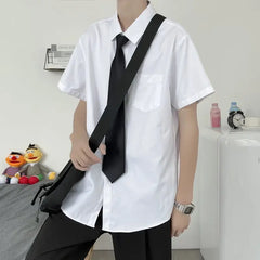 HEARUJOY - Summer Thin Short-sleeved Men's Collegiate Japanese Style Loose Shirt