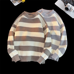 HEARUJOY - Men's Winter Sweater Harajuku Fashion Striped Sweter Oversize Pullover Warm Knitted Sweater Men's Clothing