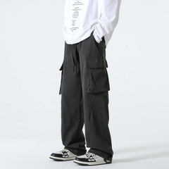 HEARUJOY - Men Elastic Waist Solid Color Cargo Pants Multi Pocket Loose Baggy Pants for Women Streetwear Harem Casual Pants하렘 바지