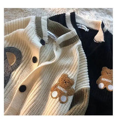 HEARUJOY - Bear Cardigan Sweater Men Women Design Knitted Sweater Lazy Couple Jacket Trendy