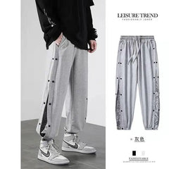 HEARUJOY - Cashew Flower Placket Pants Durable Colorfast No Pilling Hong Kong Style Drawstring Leisure Trendy American