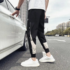 HEARUJOY - Stylish Men's Spring-Autumn Snap Closure Casual Pants with Trendy Matching, Slim Fit, and Color-Block Harem Style