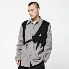 Hearujoy Techwear Men's Tank Top Vest Men Hip Hop Cargo Buckle Vest Sleeveless Black Harajuku Hippie Streetwear Korean Fashion