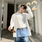 Hearujoy Korean Street fashion Spring Casual Men Personality Jeans Print Long Sleeve T-shirts Sweatshirt Patchwork Loose Sweatshirts