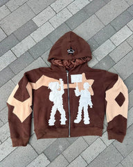 HEARUJOY - Y2K trendy classic street letter splicing personalized hooded jacket for men and women retro hip-hop goth washed cool zipper top