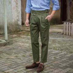 HEARUJOY - Vintage Green Gurkha Pants For Men Adjustable Waist Buckle Cotton Naples Trousers Fashion Casual Loose Ankle-Length Cargo Pants