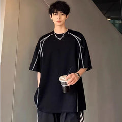 HEARUJOY - Top Oversized O Neck Plain Cotton Man Tee Shirts Aesthetic Clothing Streetwear Funny Elastic Stylish New In T Shirt for Men Cool