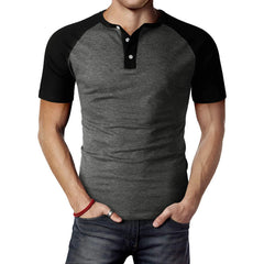 HEARUJOY - For Fitness For Gym Mens Splicing T-shirt Muscle Fitness Blouse V-neck Buttons Polyester Fabric Slim Fit For Men