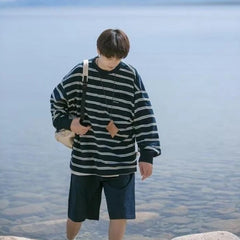 HEARUJOY - Men Autumn 2026 Striped Long Sleeve T Shirt Versatile High Street Embroidered Loose Trendy Casual Top