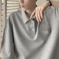 HEARUJOY - Brand New T-shirt Daily Wear Holiday Loose Lapel T-shirt All-match T-shirt Lapel Neckline Regular Length Short Sleeve