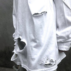 Hearujoy Spring Autumn Fashion High Street Trendy Hip-Hop Ripped Solid Color Bottoming Shirt Retro Distressed Loose Long-Sleeved Top