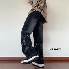 HEARUJOY - Men's Autumn Winter Trendy American Street Jeans Loose Straight-Leg Versatile Wide-Leg