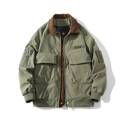 HEARUJOY - Autumn Men Pilot Jacket Multi-Pocket Retro Streetwear Casual Corduroy Patchwork Lapel Jacket Male Outerwear Clothing