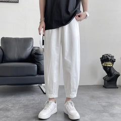 HEARUJOY - Summer Loose Solid Color Thin Men's Casual Harem Pants Harajuku Fashion Aesthetic Korean Style Designer Male Cropped Trousers