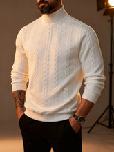 HEARUJOY - Fashionable Jacquard Knitting Sweaters Men Fall Winter Casual Slim Turtleneck Knit Jumper Tops Men's Vintage Solid Color Sweater