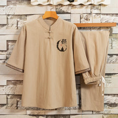 HEARUJOY - Summer Shirt + Trousers Men sets Chinese Style Men Shirt Cotton and Linen Shirts Men's High Quality Casual Shirts Two Piece Suit