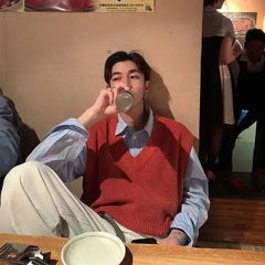 HEARUJOY - Men's Clothing Sleeveless Vest Blue Waistcoat Knit Sweater Male V Neck Red Thick Winter Sheap High Quality Replica Street Ugly A