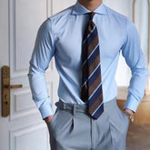 HEARUJOY - Mens Business Slim Casual Long-Sleeved Shirt 2025 Summer New Fashion Trend Solid Color Party Stage Formal Shirt Mens Clothing