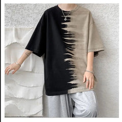 HEARUJOY - Summer Gradient Color Casual Loose American Style Trend Creative Splicing Handsome Chaopai Heavyweight Men's Clothing Tees