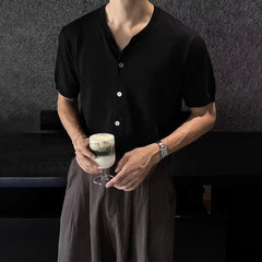 HEARUJOY - Mens Shirt Knitted Casual Shirt Summer Daily Solid Color Simple Versatile Soft Comfortable Short-Sleeve Top Men'S Clothing