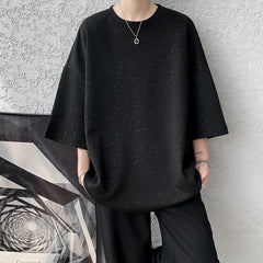 Hearujoy Harajuku Men's Glitter Tee Shirts Summer Short Sleeve Oversized Chic All-match T-Shirts Men Women Korean Daily Loose Tops