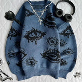 Hearujoy Gothic Punk Oversized Eye Pattern Sweaters for Men and Women Autumn and Winter Thickened Sweatshirts Knitted Sweater Streetwear