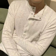 HEARUJOY - American Street Fashion Simple Slim Fit Solid Color Knitted Long-Sleeved Shirt Mens Design Lazy Casual Slim Fit Bottoming Shirt