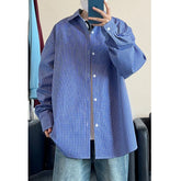 HEARUJOY - Long Sleeved Shirt Men Oversized Casual Plaid Shirt Men Streetwear Korean Loose Blue Casual Shirt Mens Shirts Plus Size 5XL