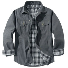 HEARUJOY - American Size Men's Plus-size Lapel Plaid Flannel Casual Shirt Jacket Retro Western Style Reversible Jacket