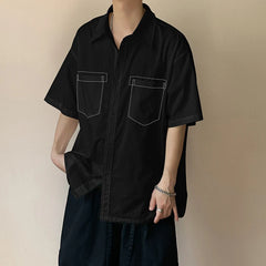 HEARUJOY - Men's Shirts Casual Line Design Turn-down Collar Short Sleeved Single Breasted Simple Loose Male Clothing Simple