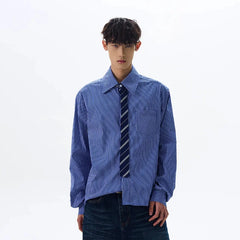 HEARUJOY - Light Blue Plaid Shirt Mens Japanese Style Vintage Suit Inner Wear Long Sleeve Shirt High End Sense Spring Outfit Outerwear