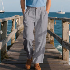 HEARUJOY - Autumn European and American Linen Men's Casual Loose Business Suit Trousers