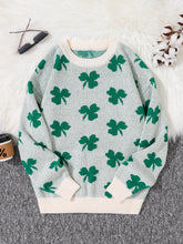 HEARUJOY - Four-Leaf Clover Jacquard Pattern Pullover Sweater Casual Round Neck Contrast Color Knitted Men's Pullover