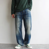 HEARUJOY - Autumn Winter American-style Blue Jeans for Men Straight Leg Thick Warm Wide-Leg Loose Fit Trendy Casual Washed Denim Pants