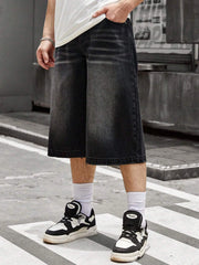 HEARUJOY - Men Streetwear Baggy Jorts Low Waist Cropped Black Jeans Distressed Y2k Casual Wide Pants Denim Shorts Male Trousers