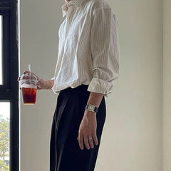 HEARUJOY - Autumn New Men's Striped Long-Sleeved Shirt Japanese Retro Fashion Trend Simple Loose Casual Breathable Niche Men's Tops