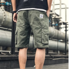 HEARUJOY - Oversize Wide Multi Pocket Loose Baggy Short Pants for Men Solid Big Size Elastic Waist Mens Cargo Shorts Hevy Whate Cotton Tall