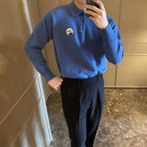 Hearujoy Mens Embroidered Knitted Sweater 2024 New Genderless Fashion Versatile Youth Retro Solid Color Lapel Knitted Sweater Unisex