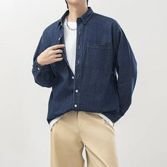 HEARUJOY - Mens Womens Spring Autumn New Solid Color Casual Denim Shirt American Retro Couples Fashion Loose Button Down Outerwear Premium